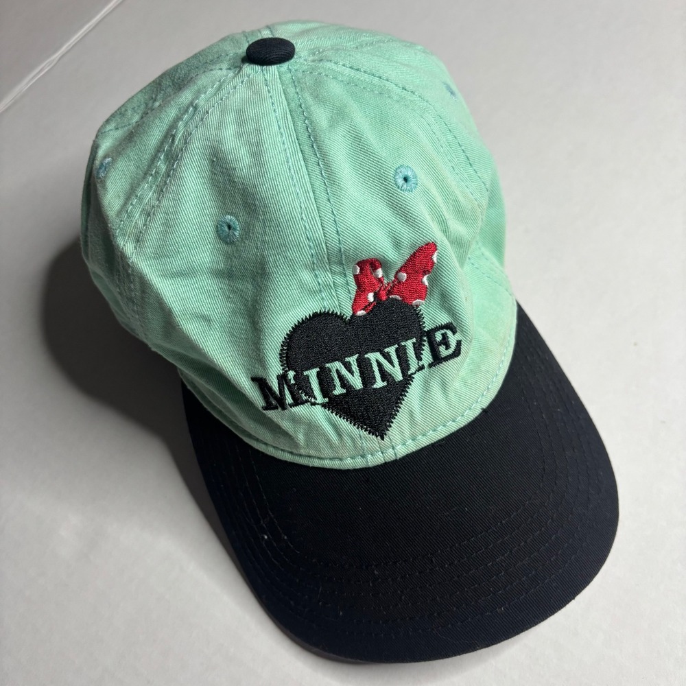 Disney Minnie Mouse Heart Logo Baseball Cap Mint Green Black Adjustable Hat